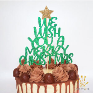Cake Topper - We wish you a Merry Christmas - Green Glitter