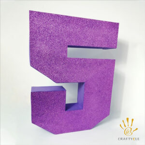 3D Number 5 Purple Glitters Birthday Party Decoration 18in