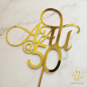 Cake Topper 50th Birthday Personalised Mirror Metallic Gold