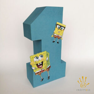 3D Block Spongebob Cartoon Character Number 1 Birthday Prop Party Decorations 12in