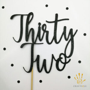 Cake Topper Thirty Two Black Glitter Birthday Cake Topper