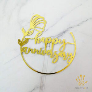 Cake Topper Happy Anniversary Mirror Gold Cake Topper
