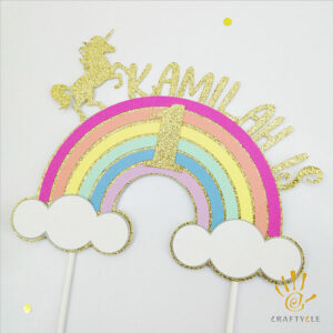 Cake Topper Personalised Rainbow Unicorn Custom Made First Birthday Cake Topper